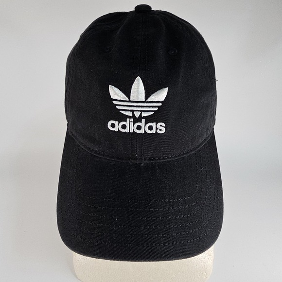 Adidas Hat Strap Dad Back Black White Trefoil Adjustable Strapback Cap Cotton - Picture 1 of 12